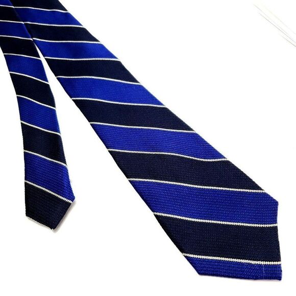 Paul Fredrick Blue Silk Tie Woven Striped‎ - Picture 1 of 7